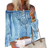 Women Chiffon Blouse Long Sleeve Off Shoulder Floral Print Hollow Out Lace Up Tops Shirts Female Blouses Sexy Casual Tops
