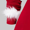 Women Christmas Long Sleeve Sexy V-Neck Red Midi Swing Dress White Plush Trim Pleated Asymmetric Party Santa Costume