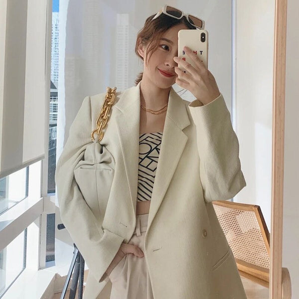 Women Classic OL Blazer Coat Ladies Elegant Double-breasted Silhouette Suit Jacket Female Outwear Tops