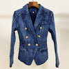 Women Clothing Designer Blazer Jacket Woman Metal Lion Buttons Double Breasted Denim Blazer Outer Coat Office Lady