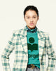 Women Coat 2022 Autumn Green Plaid Woolen Blazer Commuter Single-breasted Short Long Sleeve Top