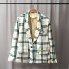 Women Coat 2022 Autumn Green Plaid Woolen Blazer Commuter Single-breasted Short Long Sleeve Top