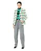 Women Coat 2022 Autumn Green Plaid Woolen Blazer Commuter Single-breasted Short Long Sleeve Top