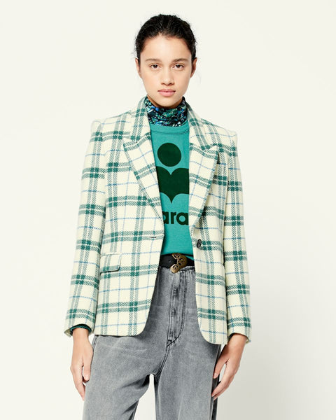 Women Coat 2022 Autumn Green Plaid Woolen Blazer Commuter Single-breasted Short Long Sleeve Top
