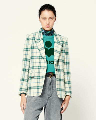 Women Coat 2022 Autumn Green Plaid Woolen Blazer Commuter Single-breasted Short Long Sleeve Top
