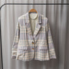 Women Coat 2023 Early Autumn Linen Plaid Long-sleeved Suit Jacket Women Loose Casual All-match Small Suit