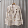 Women Coat 2023 Early Autumn Linen Plaid Long-sleeved Suit Jacket Women Loose Casual All-match Small Suit