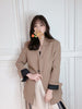 Women Coat 2023 Early Autumn Style Button V-neck Waist Small Suit Long-sleeved Jacket Retro Single-breasted Slim Top
