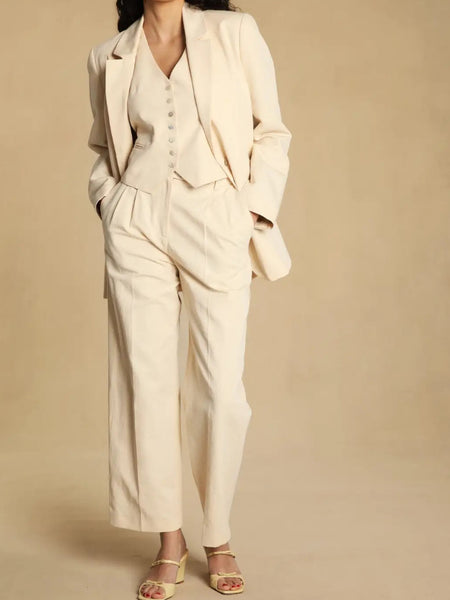 Women Coat 2023 Spring and Autumn Solid Color 100% Linen Two Button Suit Collar Pocket Women Casual Loose Suit Jacket Blazer