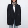Women Coat Blazer Double-breasted Casual Commuter Silhouette Suit Mid-length Beige/Black Ladies Top