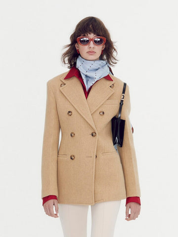 Women Coat Spring and Autumn Solid Color Wool Suit Jacket Women Double-breasted Lapel Casual Suit Jacket