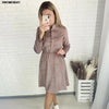 Women Corduroy Long Sleeve Dress Casual Pink A- Line Mini Party Dress Elegant Spring Autumn Solid Basic Dress 2022