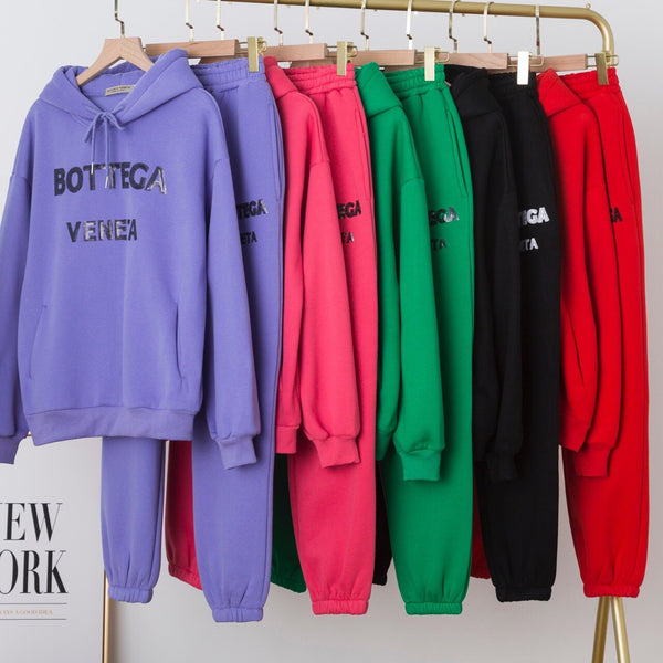 Women Cotton Solid Sets for Women Hoodie Sweatshirts and Long Pant Two Piece Sets Ladies Print Letter Sweatshirt Suits