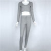 Women Cotton Sportwear Legging Autumn Elastic Comfortable High Waist Grey and Black Leggin +Long Sleeve Crop Tops 2PCS NQ831072