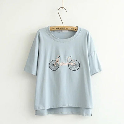 Women Cotton Top Casual feminina High Quality Classic Shirt Girls' Tee Solid Embroidery  Bottoming Short Sleeve T Shirt