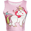 Women Crop Top 2022 Summer Cute Unicorn Stars Pattern Printed Slim Fit Tank Kawaii Skinny Vest for Girls Lovely Short Cami Pink
