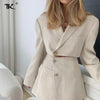 Women Cropped Blazer Suits With Skirts High Waist Mini Skirt Women's Suit 2022 Autumn Two Pieces Set White Black Single Button
