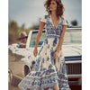 Women Deep V Neck Boho Floral Printed Summer Long Maxi Dress Party Evening Summer Beach Split Sundress