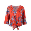 Women Deep V-Neck Print Blouse Top Lady Long Sleeve Chiffon Shirt Fashion Female Bandage Bow Blouse Nightclub Sexy Blouse