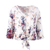 Women Deep V-Neck Print Blouse Top Lady Long Sleeve Chiffon Shirt Fashion Female Bandage Bow Blouse Nightclub Sexy Blouse