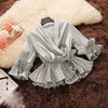 Women Deep V-neck Ruffles Shirts Spring Autumn Lace Up Chiffon Blouses Ladies Pleated Tops Elegant Office Blusas