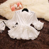 Women Deep V-neck Ruffles Shirts Spring Autumn Lace Up Chiffon Blouses Ladies Pleated Tops Elegant Office Blusas