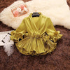 Women Deep V-neck Ruffles Shirts Spring Autumn Lace Up Chiffon Blouses Ladies Pleated Tops Elegant Office Blusas