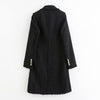 Women Double Breasted Elegant Black Blazers Long Sleeve Notched Collar Mid Length Blazers Button Office Chaqueta Mujer