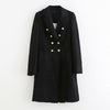 Women Double Breasted Elegant Black Blazers Long Sleeve Notched Collar Mid Length Blazers Button Office Chaqueta Mujer