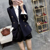 Women Double Breasted Long Casual Blazers Office Lady Small Suit Jacket Ladies Leisure Blazer Loose Coat Streetwear
