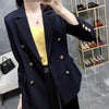 Women Double Breasted Long Casual Blazers Office Lady Small Suit Jacket Ladies Leisure Blazer Loose Coat Streetwear