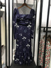 Women Dress 2022 Early Autumn Blue Floral Navy Blue Waist Printed Square Collar Maxi Dress