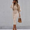 Women Dress 2022 Autumn Winter O-neck Lantern Long Sleeve Warm Pencil Dress Elegant Woman Office Midi Dresses For Robe Femme