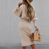 Women Dress 2022 Autumn Winter O-neck Lantern Long Sleeve Warm Pencil Dress Elegant Woman Office Midi Dresses For Robe Femme