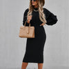 Women Dress 2022 Autumn Winter O-neck Lantern Long Sleeve Warm Pencil Dress Elegant Woman Office Midi Dresses For Robe Femme