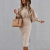 Women Dress 2022 Autumn Winter O-neck Lantern Long Sleeve Warm Pencil Dress Elegant Woman Office Midi Dresses For Robe Femme