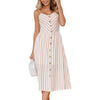 Women Dress Button Print Casual Beach Summer Dress 2022 Spaghetti Strap V-neck Off Shoulder Green Women Midi Dress Vestidos