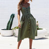 Women Dress Button Print Casual Beach Summer Dress 2022 Spaghetti Strap V-neck Off Shoulder Green Women Midi Dress Vestidos