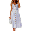 Women Dress Button Print Casual Beach Summer Dress 2022 Spaghetti Strap V-neck Off Shoulder Green Women Midi Dress Vestidos