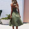 Women Dress Button Print Casual Beach Summer Dress 2022 Spaghetti Strap V-neck Off Shoulder Green Women Midi Dress Vestidos