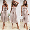 Women Dress Button Print Casual Beach Summer Dress 2022 Spaghetti Strap V-neck Off Shoulder Green Women Midi Dress Vestidos
