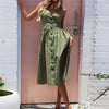 Women Dress Button Print Casual Beach Summer Dress 2022 Spaghetti Strap V-neck Off Shoulder Green Women Midi Dress Vestidos