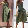 Women Dress Button Print Casual Beach Summer Dress 2022 Spaghetti Strap V-neck Off Shoulder Green Women Midi Dress Vestidos