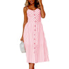 Women Dress Button Print Casual Beach Summer Dress 2022 Spaghetti Strap V-neck Off Shoulder Green Women Midi Dress Vestidos