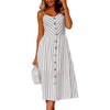 Women Dress Button Print Casual Beach Summer Dress 2022 Spaghetti Strap V-neck Off Shoulder Green Women Midi Dress Vestidos