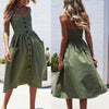 Women Dress Button Print Casual Beach Summer Dress 2022 Spaghetti Strap V-neck Off Shoulder Green Women Midi Dress Vestidos