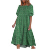 Women Dress Casual O-neck Wave Point Printing Maxi Half Sleeve Loose Frills Long Dress Dresses Vintage Jurken Zomer 2022 Dames