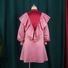 Women Dress Pink Wine Red Patchwork Ruffle Long Sleeves Lovely Autumn Spring Party Christmas Female Gowns 2023 Robe