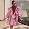 Women Dress Pink Wine Red Patchwork Ruffle Long Sleeves Lovely Autumn Spring Party Christmas Female Gowns 2023 Robe
