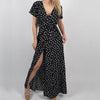 Women Dress Polka Dot High Split Dress Short Sleeve Sashes Maxi Long Dresses Plus Size Summer Sexy V-neck Beach Boho Dress
